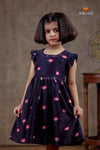 Navy Blue Chanderi Lotus Frock For Kids