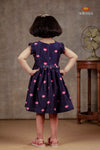 Navy Blue Chanderi Lotus Frock For Kids