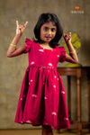Marroon Chanderi Lotus Frock For Kids