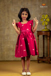 Marroon Chanderi Lotus Frock For Kids
