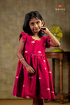 Marroon Chanderi Lotus Frock For Kids