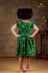 Green Chanderi Lotus Frock For Kids