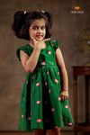 Green Chanderi Lotus Frock For Kids
