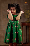 Green Chanderi Lotus Frock For Kids
