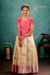 Half White Silver Bird Traditional Pattu Pavadai Set for Girls