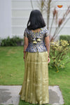 Navy Blue Onam brocade Traditional Pattu Pavadai Set for Girls