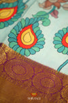 Ramer Green Floral Handloom Pure Kanjivaram Silk Kalamkari Saree !!!