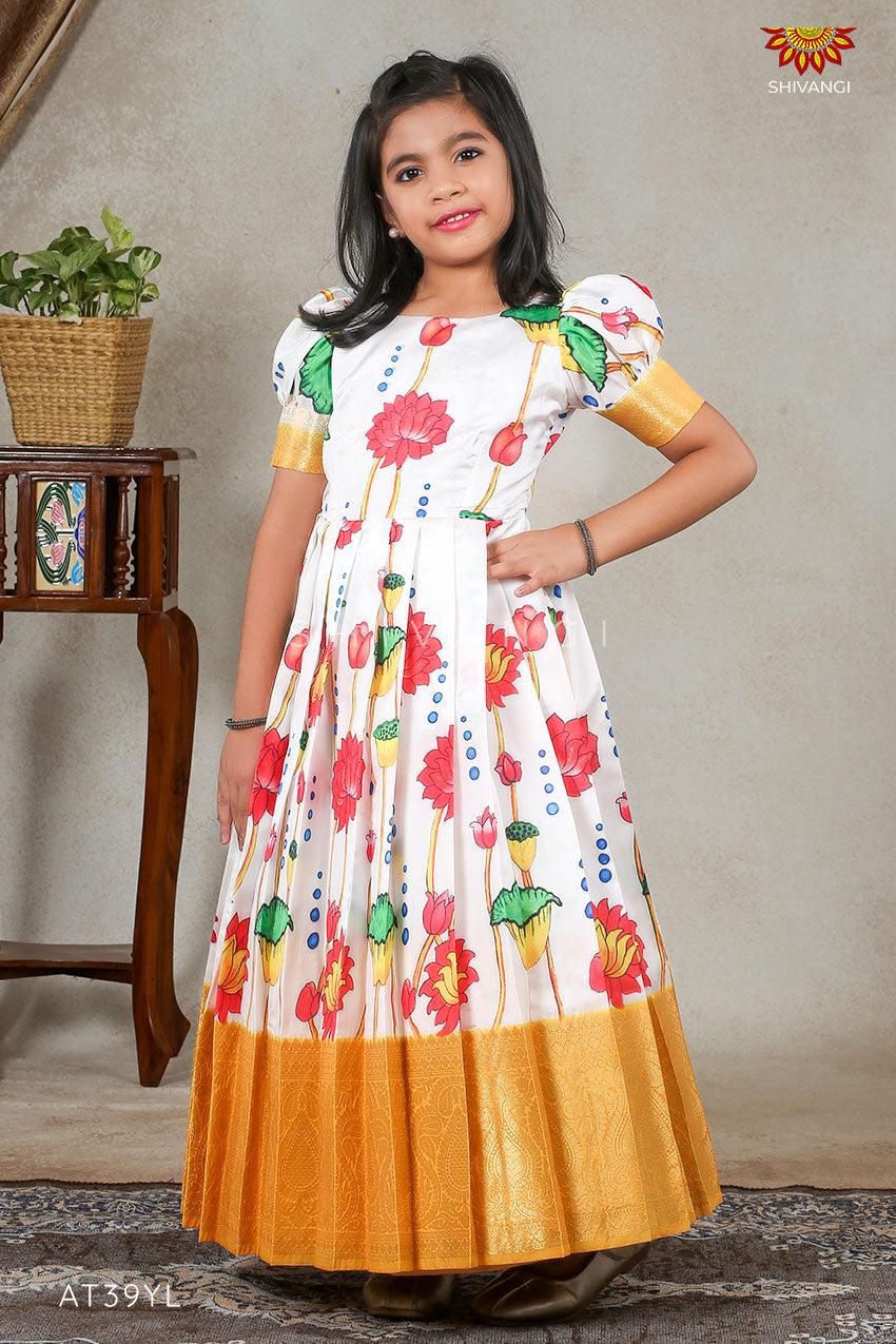 Yellow Lotus Long Gown For Girls !!! Year - Main Image