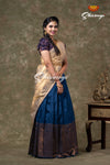 Navy Blue Metalic Honey Comb Half Saree For women