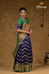 Trendy Navy Blue Floral Link Pattu Half Saree For Girls