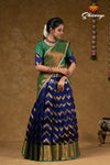 Trendy Navy Blue Floral Link Pattu Half Saree For Girls