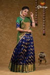 Trendy Navy Blue Floral Link Pattu Half Saree For Girls