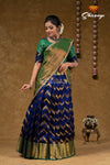 Trendy Navy Blue Floral Link Pattu Half Saree For Girls