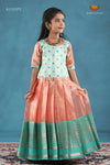 Peach Silver Pine Pattu Pavadai For Girls - Festive Wear!!!