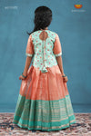 Peach Silver Pine Pattu Pavadai For Girls - Festive Wear!!!