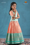 Peach Silver Pine Pattu Pavadai For Girls - Festive Wear!!!