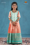 Peach Silver Pine Pattu Pavadai For Girls - Festive Wear!!!