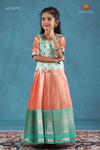 Peach Silver Pine Pattu Pavadai For Girls - Festive Wear!!!
