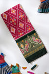 Red Pochampally Silk Pattu Pavadai Unstitched Material For Kids !!!