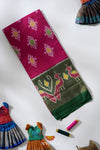 Red Pochampally Silk Pattu Pavadai Unstitched Material For Kids !!!