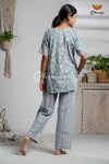 Teal Blue Cotton Night Wear Set For Women 
