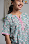Teal Blue Cotton Night Wear Set For Women 