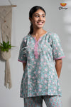 Teal Blue Cotton Night Wear Set For Women 