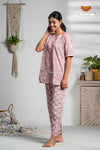 Peach Cotton Night Wear Set For Women 