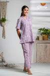 Lavender floral Cotton Night Wear Set For Women