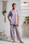Lavender floral Cotton Night Wear Set For Women