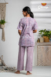Lavender floral Cotton Night Wear Set For Women