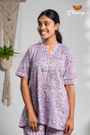 Lavender floral Cotton Night Wear Set For Women