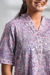 Lavender floral Cotton Night Wear Set For Women