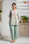 Green floral Cotton Night Wear Set For Women