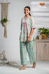 Green floral Cotton Night Wear Set For Women