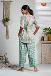 Green floral Cotton Night Wear Set For Women