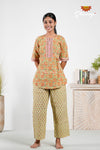 Green And Orange floral Cotton Night Wear Set For Women