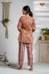 Orange floral Cotton Night Wear Set For Women