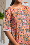 Orange floral Cotton Night Wear Set For Women