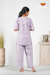 Purple Floral Print Cotton Night Wear Set For Women !!!