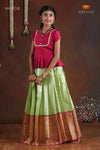 Green Paisley Peacock Pattu Pavadai For Girls - Festive Wear!!!