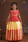 Yellow Paisley Peacock Pattu Pavadai For Girls - Festive Wear!!!