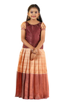 Girls Brown Golden RailPattu Pavadai - Festive Wear