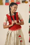 Festive Collection - Red Banaras Mughal Pattu PavadaiFor Girls !!