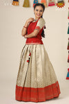 Festive Collection - Red Banaras Mughal Pattu PavadaiFor Girls !!