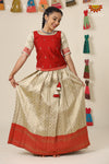 Festive Collection - Red Banaras Mughal Pattu PavadaiFor Girls !!