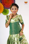 Green Silver Poppy Pattu Pavadai For Girls - Festive Wear!!!