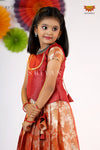 Red Silver Poppy Pattu Pavadai For Girls - Festive Wear!!!Quick overview