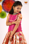Pink Silver Poppy Pattu Pavadai For Girls - Festive Wear!!!