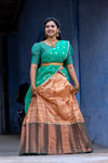 Girls Green Golden Rail Half Saree | Langa Davani